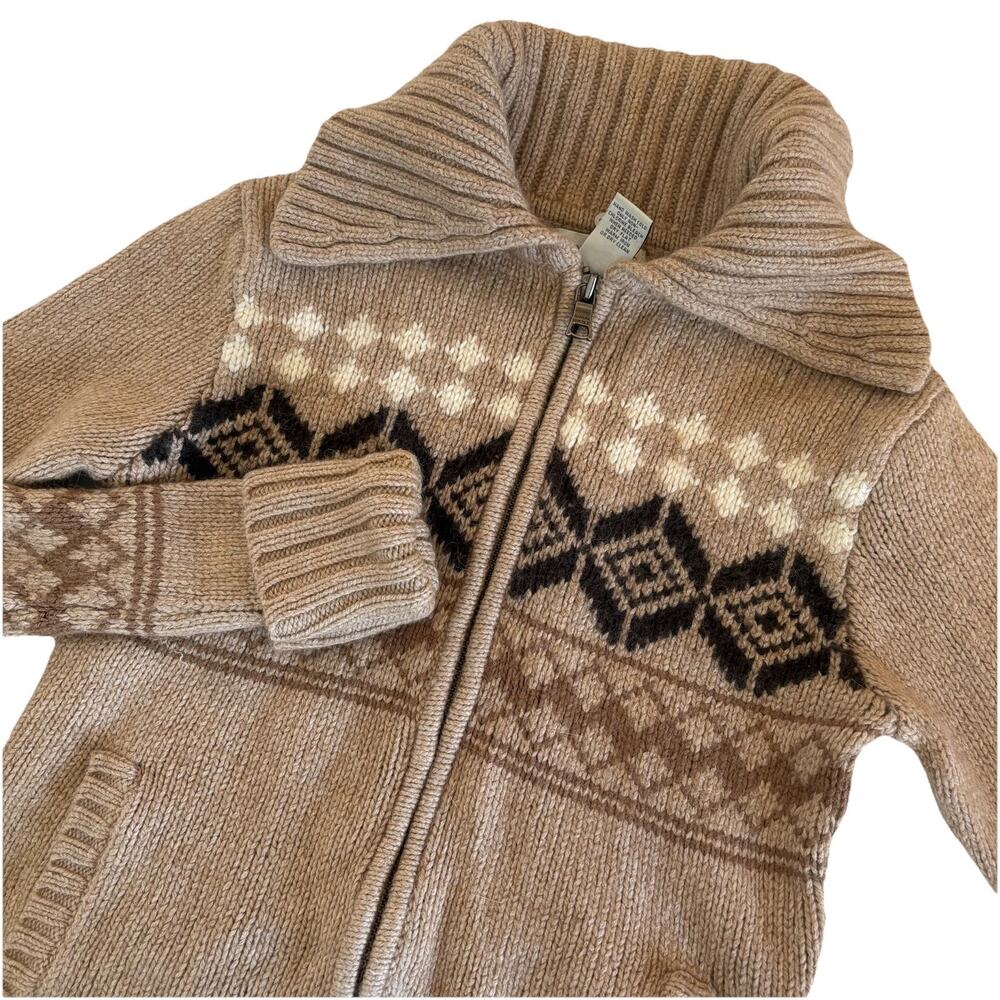 Banana Republic Beige Fair Isle Full Zip Cardigan Sweater Wool Angora Small Y2K